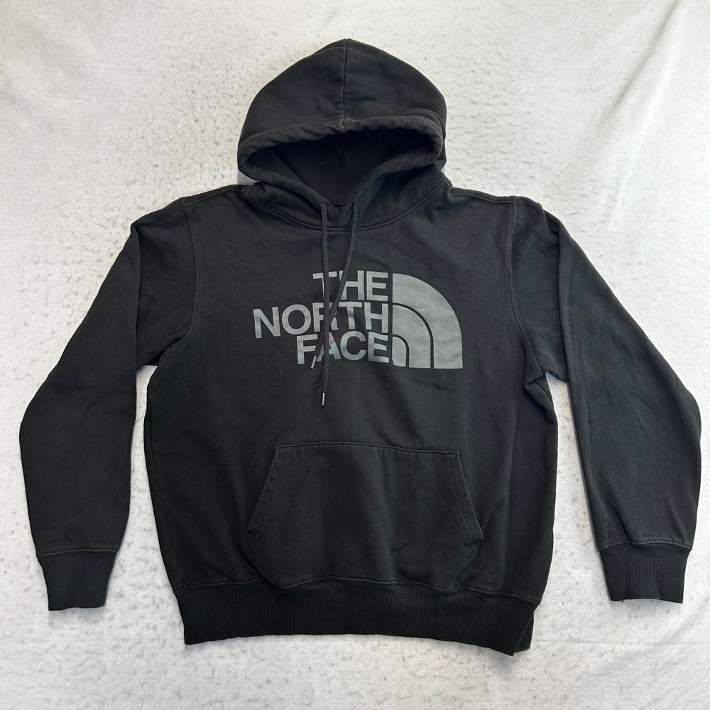 The North Face Hoodie Mens Medium Black Big Logo Pullover Sweatshirt